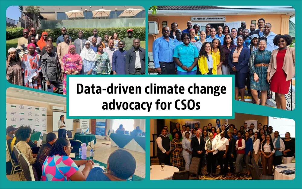 Collage of 4 group photos from the data driven climate change advocacy for CSOs workshop